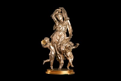 Lot 61 - ALBERT-ERNEST CARRIER-BELLEUSE (FRENCH, 1824-1887): A SILVERED BRONZE FIGURE OF A BACCHIC MAIDEN DANCING