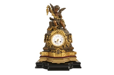 Lot 320 - A MID 19TH CENTURY FRENCH BRONZE MANTEL CLOCK BY RAINGO FRERES, PARIS