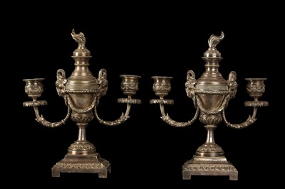 Lot 267 - A PAIR OF 19TH CENTURY SILVERED BRONZE CANDELABRA