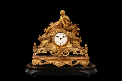 Lot 277 - A MID 19TH CENTURY FRENCH GILT BRONZE FIGURAL MANTEL CLOCK DEPICTING 'STUDY'