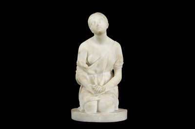 Lot 117 - A LATE 19TH CENTURY ITALIAN ALABASTER FIGURE OF A KNEELING GIRL