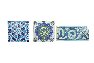 Lot 284 - THREE ISLAMIC POTTERY TILES