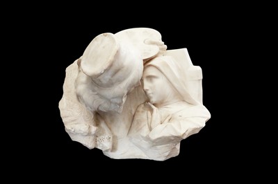 Lot 133 - A LATE 19TH CENTURY ITALIAN ALABASTER GROUP OF A PAINTER AND HIS MUSE