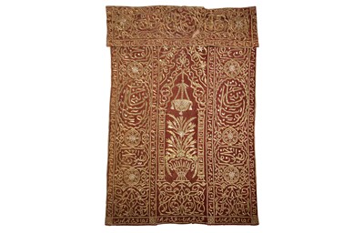 Lot 391 - A CEREMONIAL WALL HANGING OF PLUM COTTON VELVET