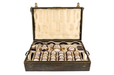 Lot 185 - A RARE MID 19TH CENTURY SEVRES STYLE PORCELAIN BLUE GROUND TRAVELLING TEA SERVICE