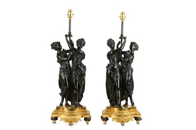 Lot 62 - A PAIR OF LATE 19TH / EARLY 20TH CENTURY FRENCH BRONZE FIGURAL LAMP BASES IN THE MANNER OF FALCONET
