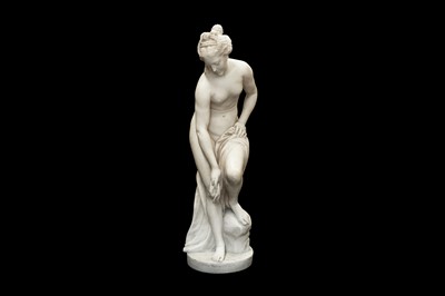 Lot 126 - AFTER CHRISTOPHE-GABRIEL ALLEGRAIN (FRENCH, 1710-1795): A 19TH CENTURY ALABASTER FIGURE OF VENUS SORTANT DU BAIN