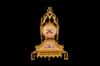 Lot 278 - A THIRD QUARTER 19TH CENTURY FRENCH ORMOLU AND PINK PORCELAIN MANTEL CLOCK
