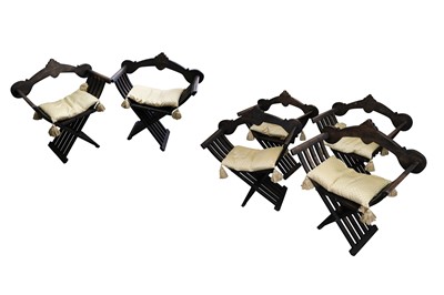 Lot 156 - A SET OF SIX CONTEMPORARY HARDWOOD FOLDING SAVONAROLA CHAIRS