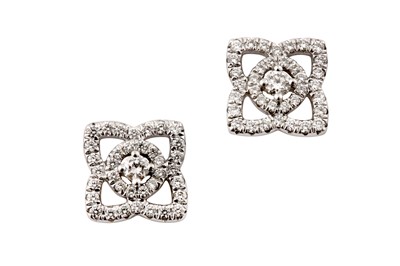 Lot 137 - De Beers | A pair of diamond 'Lotus' earstuds