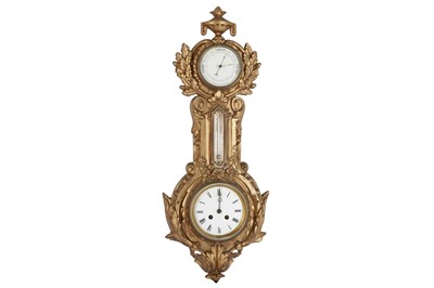 Lot 127 - A FRENCH GILT CAST IRON BAROMETER CLOCK, CIRCA 1890