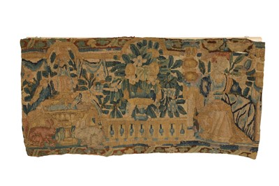 Lot 258 - A 17TH CENTURY FLEMISH VERDURE TAPESTRY FRAGMENT FEATURING RABBITS