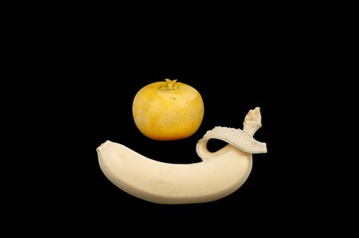 Lot 264 - TWO JAPANESE MEIJI PERIOD CARVED IVORY OKIMONO STUDIES OF FRUIT