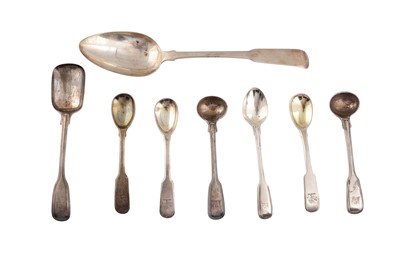 Lot 867 - A MIXED GROUP - A GEORGE III SCOTTISH PROVINCIAL SILVER TABLESPOON, ABERDEEN CIRCA 1800 BY JAMES ERSKINE