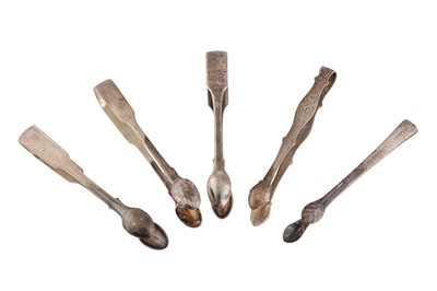 Lot 868 - A MIXED GROUP OF STERLING SILVER SUGAR TONGS