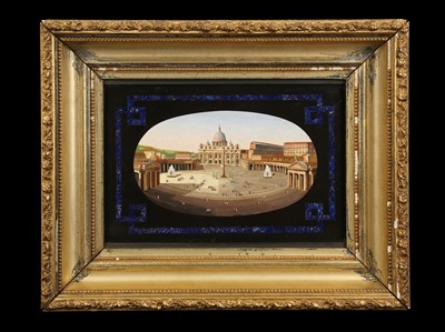 Lot 202 - A FINE ROMAN MICROMOSAIC PANEL DEPICTING ST PETER'S, ROME, SECOND HALF 19TH CENTURY