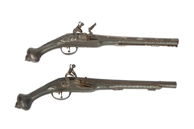 Lot 430 - A PAIR OF SILVER-INLAID FLINTLOCK HOLSTER PISTOLS (KUBUR)