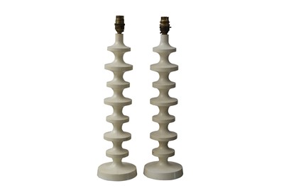 Lot 1099 - A PAIR OF WHITE COMPOSITION TABLE LAMPS, POSSIBLY SWEDISH, LATE 20TH CENTURY