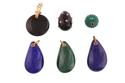 Lot 742 - SIX LARGE HARDSTONE PENDANTS