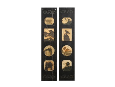 Lot 132 - A PAIR OF PANELS ENCLOSING CHINESE DALI DREAM STONE PLAQUES.