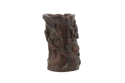 Lot 611 - A CHINESE AGARWOOD 'PRUNUS' BRUSH POT, BITONG.