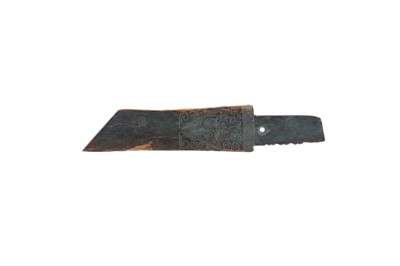 Lot 164 - A CHINESE DARK GREEN ARCHAISTIC JADE AXEHEAD.