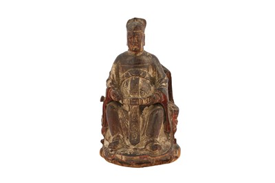 Lot 609 - A CHINESE POLYCHROME WOOD FIGURE OF GUANDI.