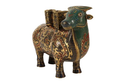 Lot 678 - A CHINESE CLOISONNÉ ENAMEL AND GILT BRONZZE ‘RAM’ RITUAL VESSEL, ZUN.