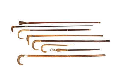 Lot 1109 - λ EIGHT WALKING STICKS AND CANES WITH RHINOCEROS HORN HANDLES.