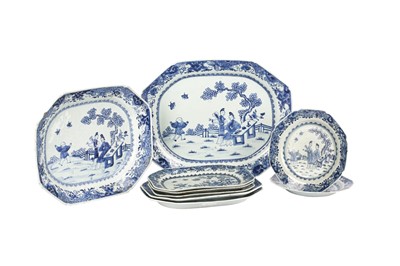 Lot 403 - A CHINESE BLUE AND WHITE PART DINNER SET.