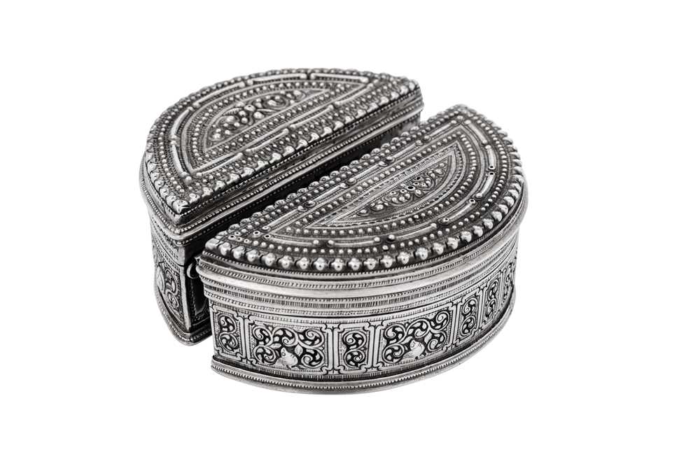 Lot 190 - Two similar early 20th century Burmese unmarked silver lime boxes, Shan States circa 1910