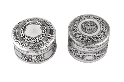 Lot 180 - Two mid- 20th century Burmese unmarked silver betel boxes or dressing table jars, circa 1950