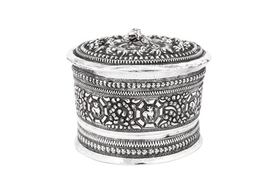 Lot 188 - An early 20th century Burmese unmarked silver betel box, Shan States circa 1920