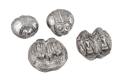 Lot 208 - Four small mid-20th Cambodian unmarked silver lime or betel boxes, circa 1950