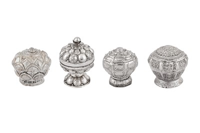 Lot 222 - Three mid-20th century Thai unmarked silver lime boxes