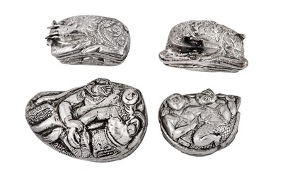 Lot 207 - Four mid-20th century Cambodian unmarked silver lime or betel boxes, circa 1950