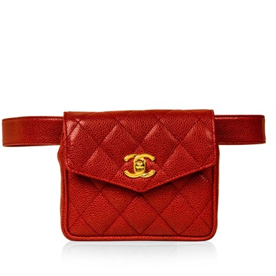 Lot 51 - Chanel Red Mini Square Belt Bag