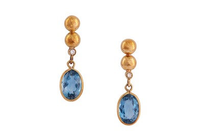Lot 762 - A PAIR OF BLUE TOPAZ EARRINGS