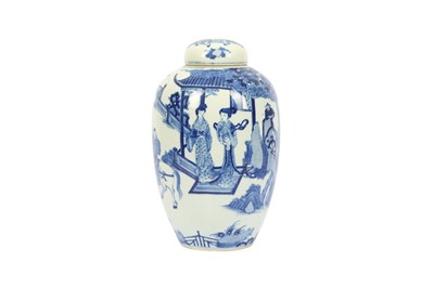 Lot 48 - A CHINESE BLUE AND WHITE JAR AND COVER.
