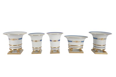 Lot 41 - A GARNITURE OF FIVE HEREND EMPIRE STYLE PORCELAIN VASES, 20TH CENTURY