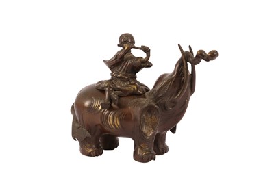 Lot 307 - A BRONZE ‘ELEPHANT AND RIDER’ CENSER.