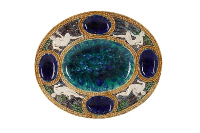 Lot 8 - A MINTON MAJOLICA POTTERY OVAL DISH, 19TH CENTURY