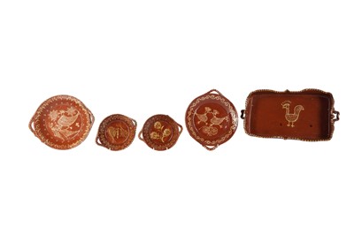 Lot 43 - TWO SLIPWARE POTTERY TWO DIVISION RECTANGULAR DISHES, 20TH CENTURY