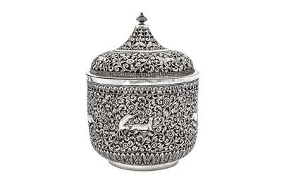 Lot 172 - A late 19th century Anglo – Indian unmarked silver confectionary or rose petal jar, Cutch circa 1890