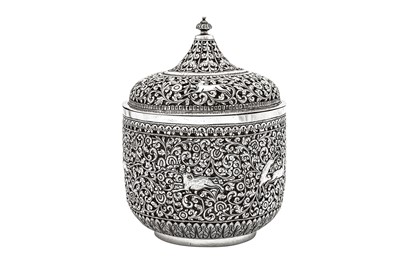 Lot 172 - A late 19th century Anglo – Indian unmarked silver confectionary or rose petal jar, Cutch circa 1890