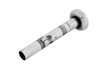 Lot 336 - An early 20th century Iraqi silver and niello cane handle, circa 1920 signed Omara Ghanm