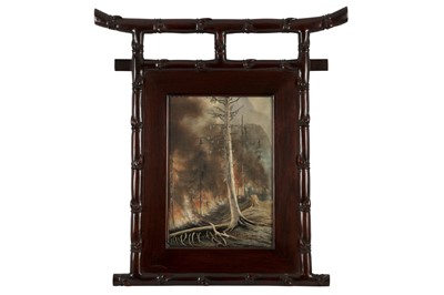 Lot 453 - A JAPANESE SILK  EMBROIDERED AND PAINTED PANEL OF A FOREST, MEIJI PERIOD, LATE 19TH CENTURY