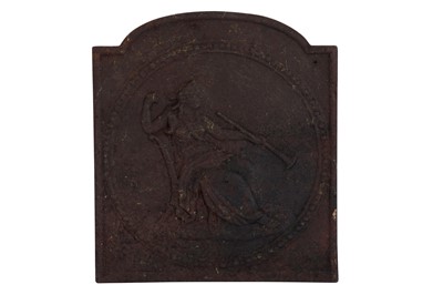 Lot 116 - A CAST IRON MINIATURE FIRE BACK, LATE 18TH/EARLY 19TH CENTURY