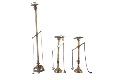 Lot 305 - A PAIR OF BRASS CEILING LIGHT FITTINGS, LATE 19TH/EARLY 20TH CENTURY