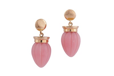 Lot 777 - A PAIR OF PINK OPAL EARRINGS
